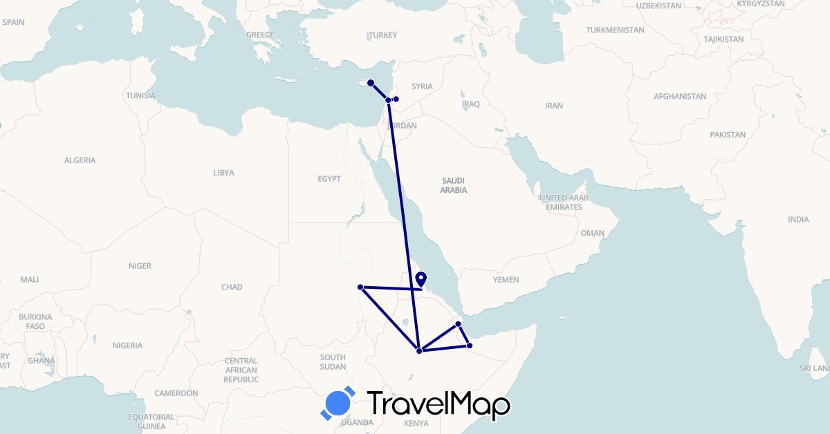 TravelMap itinerary: driving in Cyprus, Djibouti, Eritrea, Ethiopia, Lebanon, Sudan, Somalia, Syria (Africa, Asia)